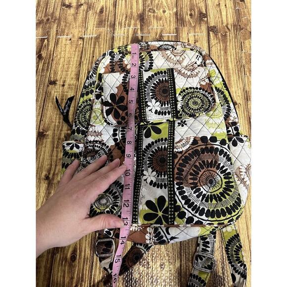 Vera Bradley Quilted Backpack Floral Zipper Pockets Green & Brown - Picture 12 of 13